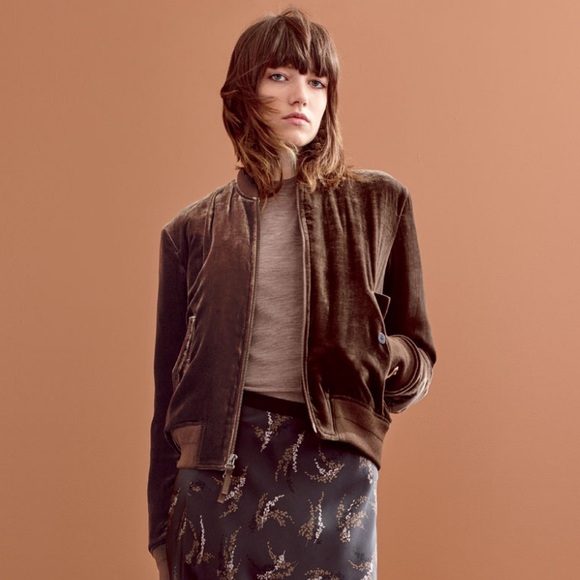Vince Chocolate Brown Velvet Zip-Up Bomber Jacket Size XS